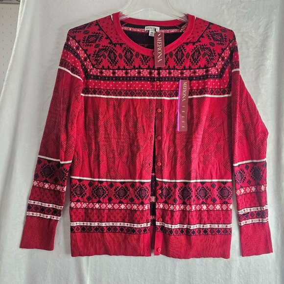 Merona Sweater Woman XXL Button Up Red Black Christmas Winter Cardigan - Picture 1 of 11